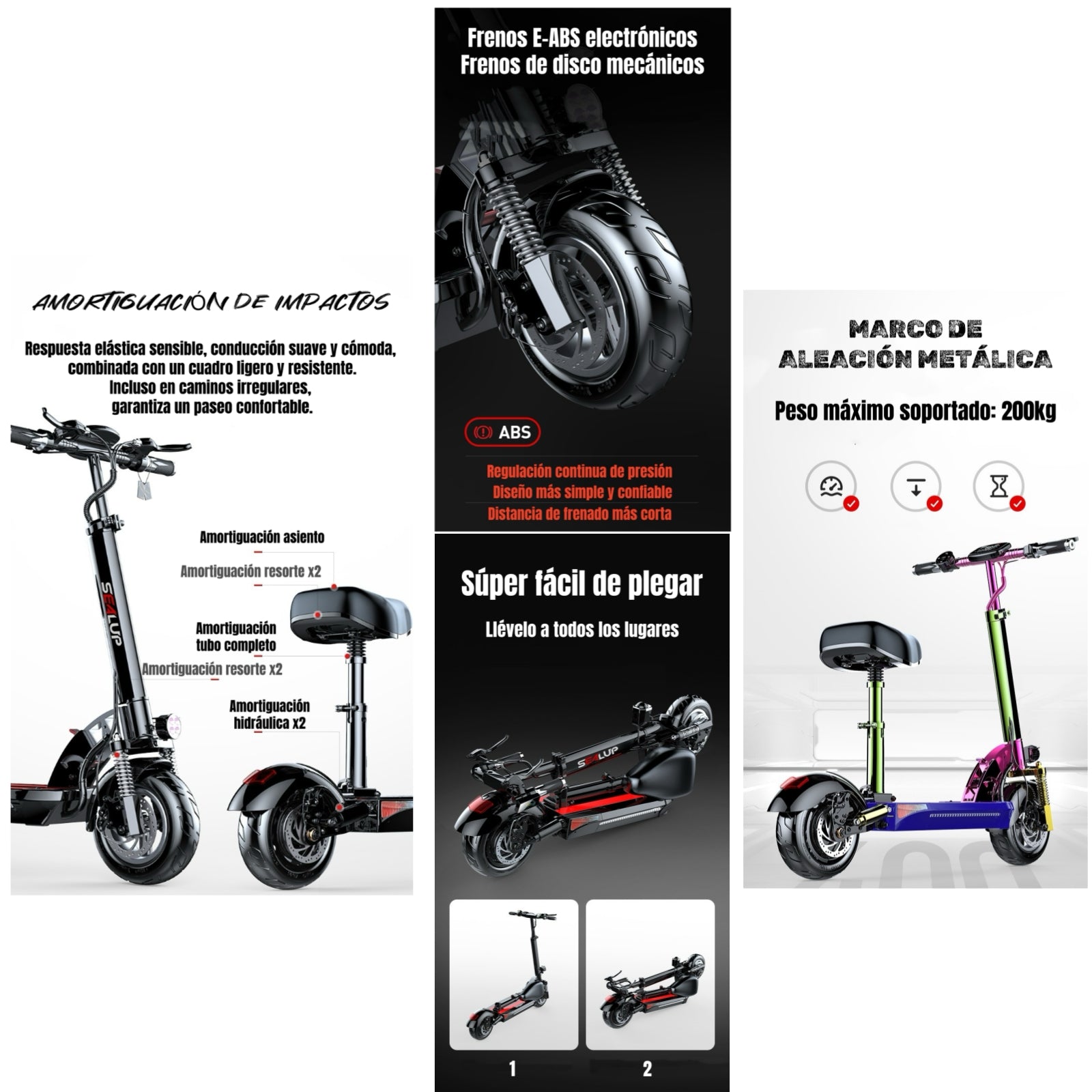 Scooter Adulto Eléctrico Flash 48V 500W 80KM Aluminio Negro