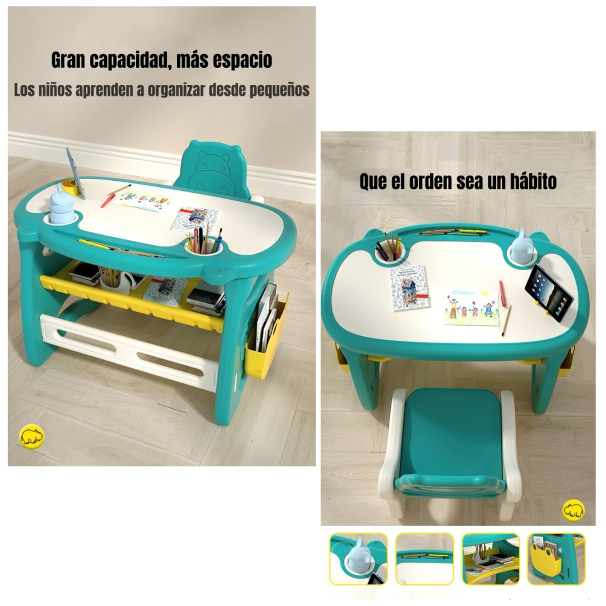 Mesa Con Silla Montessori Para Niños Hipopótamo LuBabycas