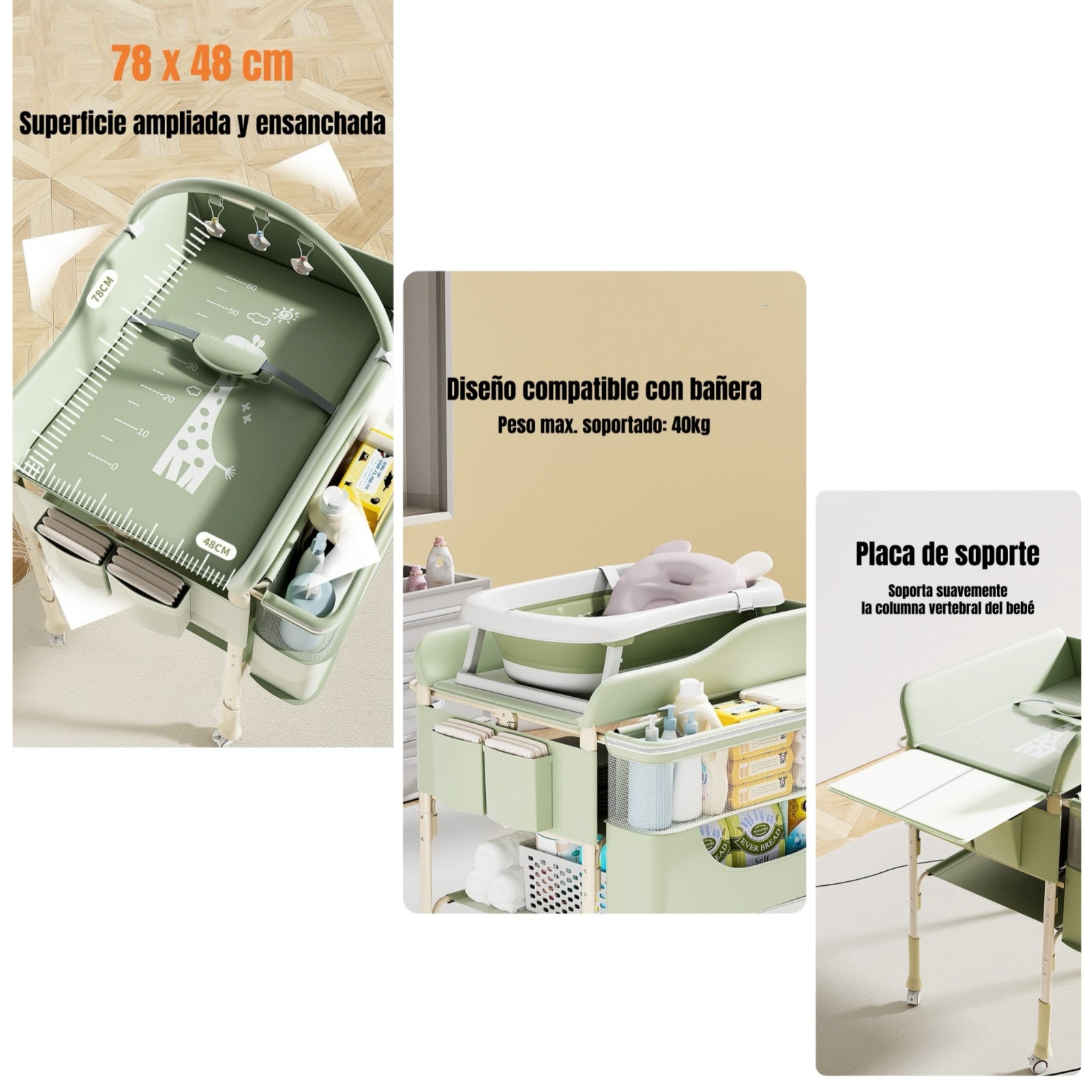 Mudador De Pañales LuBabycas Plegable Regulable Versa Gris