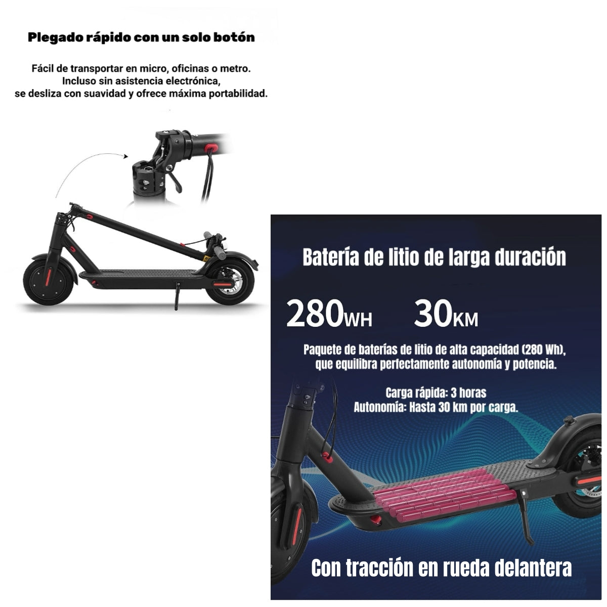 Scooter Adulto Eléctrico Con APP Plegable 30KM Negro Speed