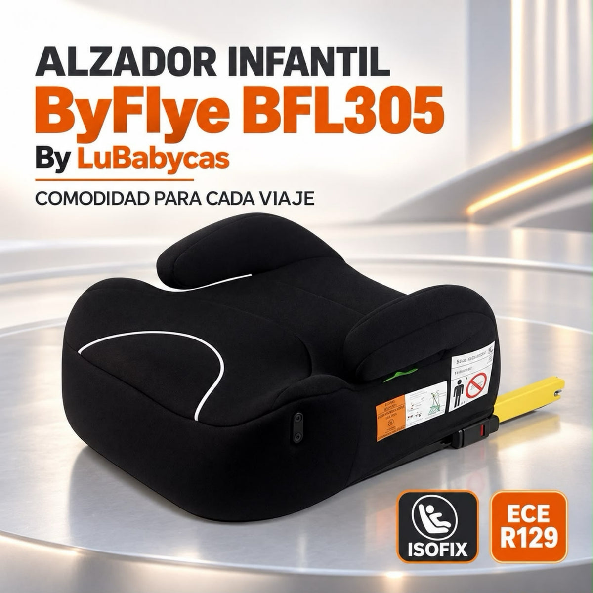 Silla Auto Alzador ISOFIX Posa Vaso BFL305 Negra LuBabycas