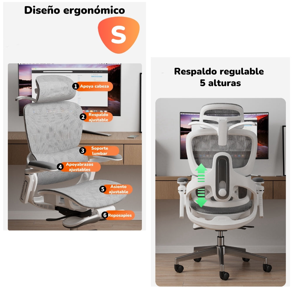 Silla De Escritorio Últra Premium E05 Gris LuBabycas