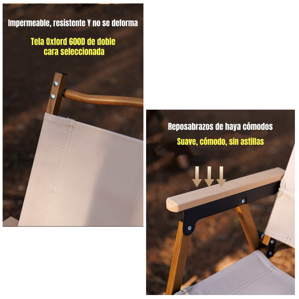 Silla Plegable Camping Con Bolsillo Playa Picnic Beige Kemi