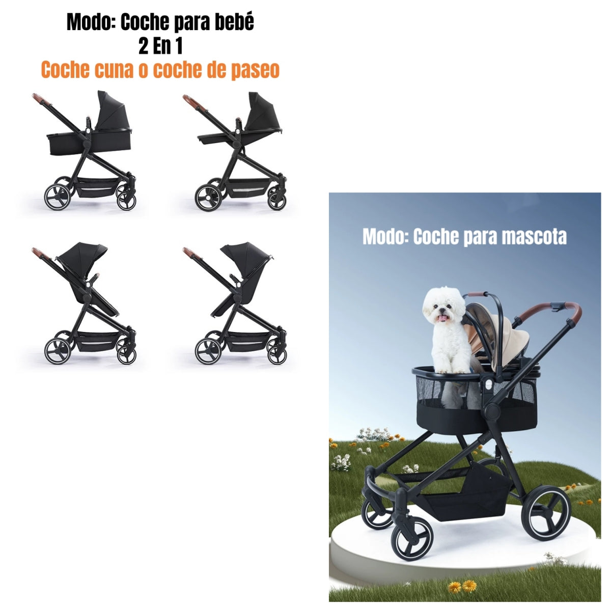 Coche De Bebé Y Mascota 2 En 1 Mix Negro By LuBabycas