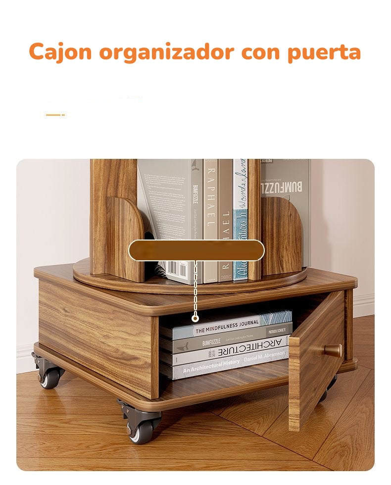 Biblioteca Giratoria 360 Librero Organizador Con Cajón 173cm