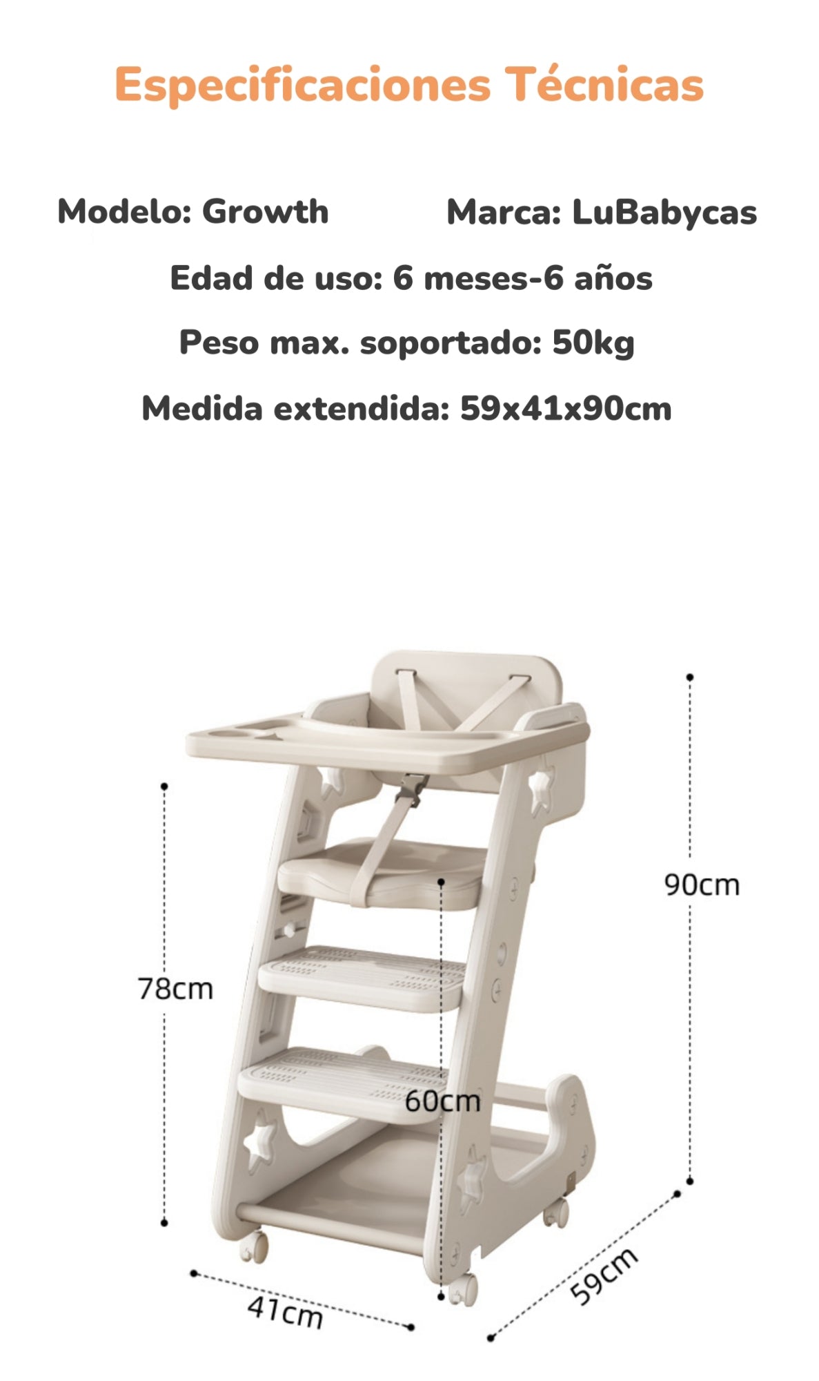 Silla De Comer Multifuncional Growth Gris LuBabycas