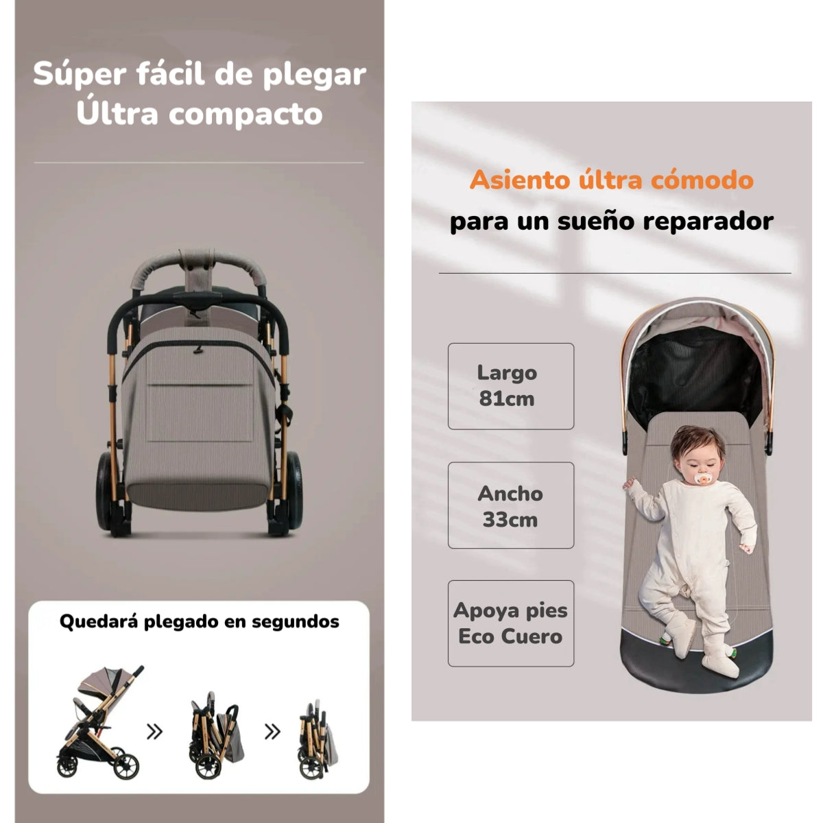 Coche De Paseo Reversible Con Cubre Pies B1 Gris LuBabycas