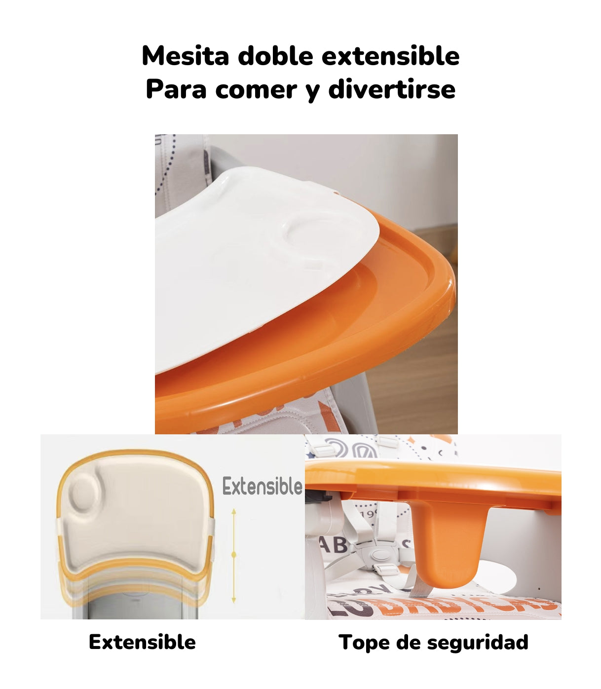 Silla De Comer Multifuncional Con Ruedas Naranja Lubabycas