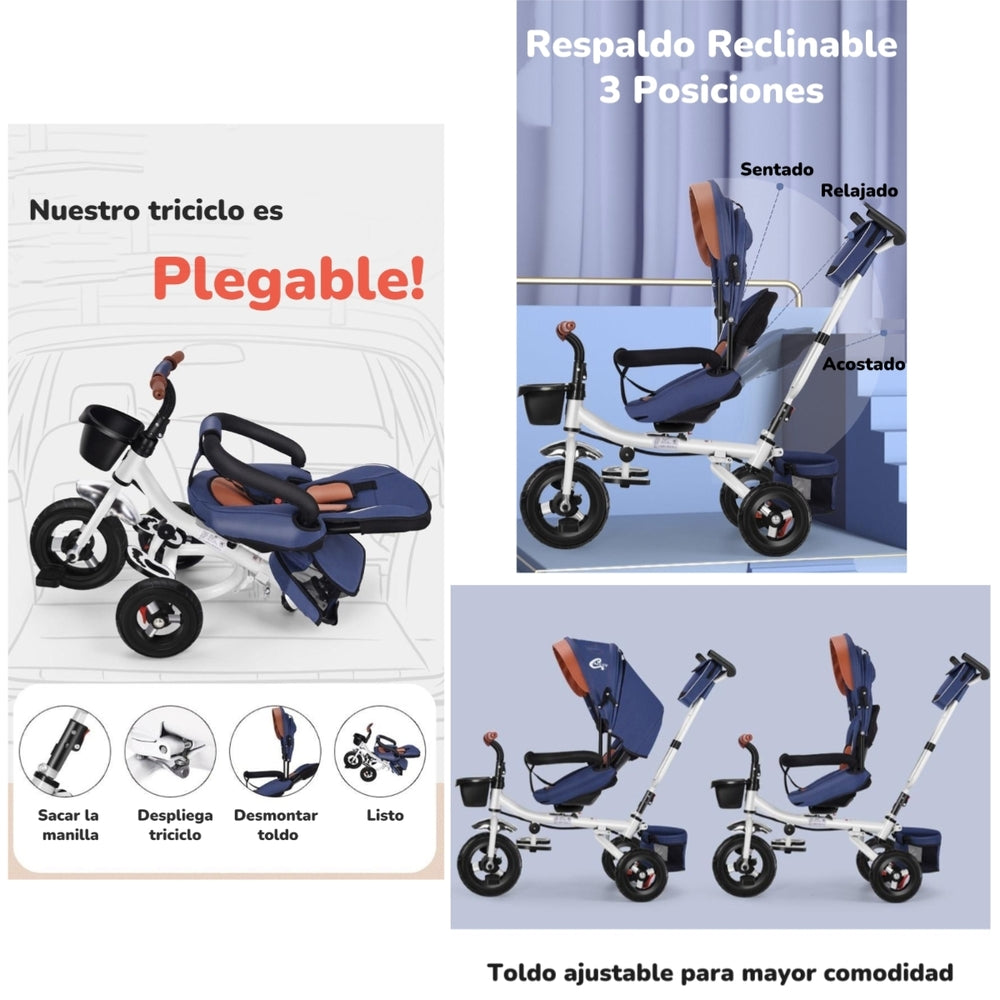 Triciclo Multifuncional Plegable Reclinable Rosado Lubabycas