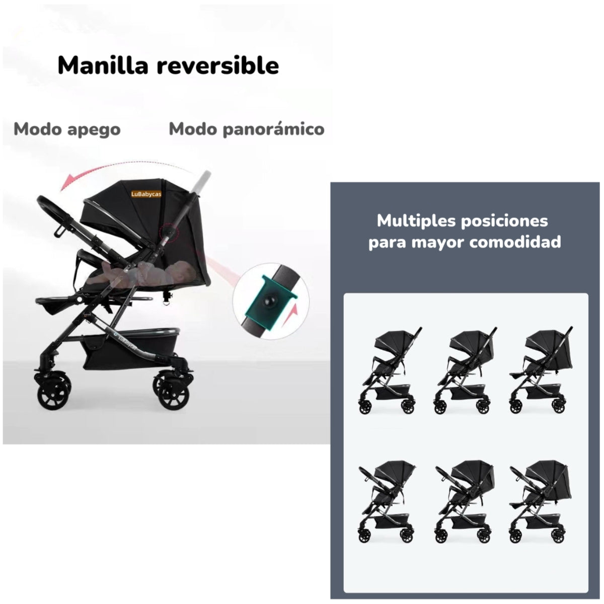Coche De Paseo Reversible 4 Ruedas 360°Space Negro LuBabycas