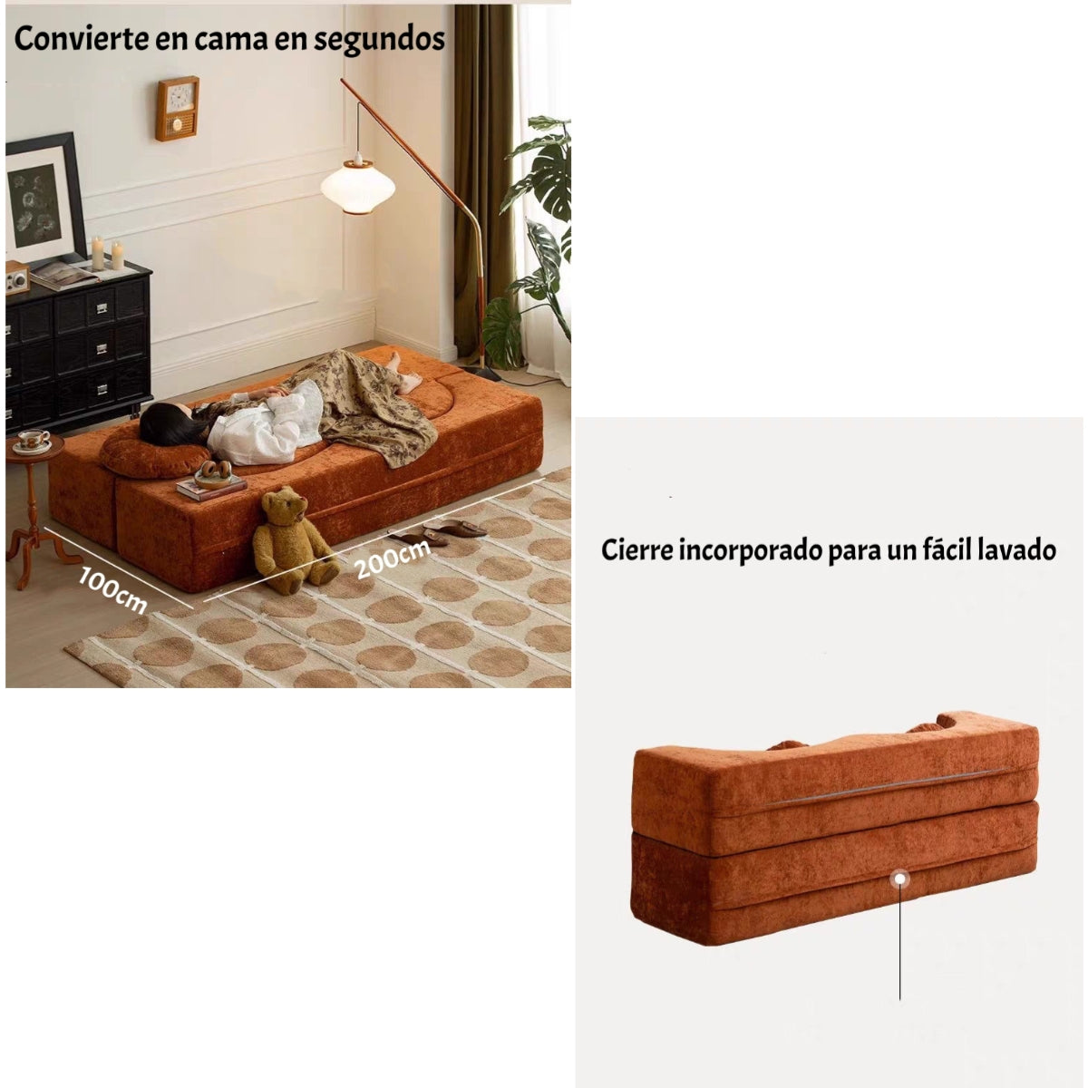 Sillon Sofa Cama Comprimido Combinable 200cm K25 Café