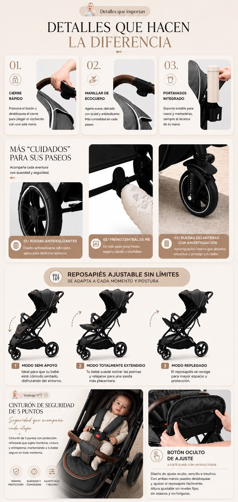 Coche de Paseo Bebé Con Cubre Pies Hera Negro LuBabycas