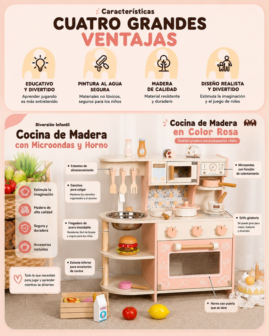 Cocina De Juguete Madera LuBabycas Niños Master
