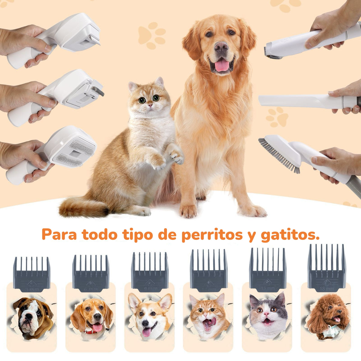 Kit De Aseo Mascotas Aspiradora Cortapelos 2 En 1 Clean