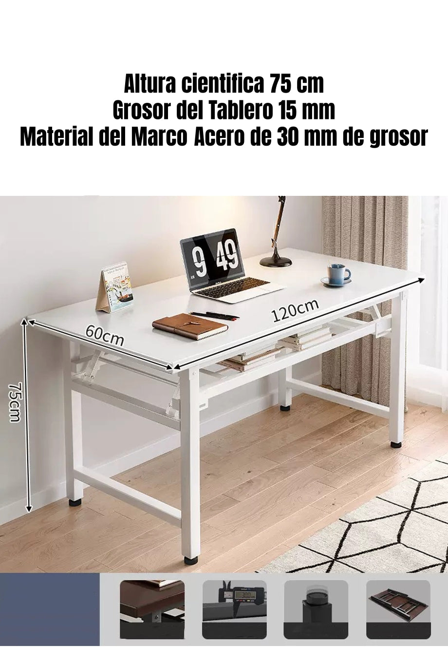 Escritorio Plegable Armado 120x60cm Fold Blanco