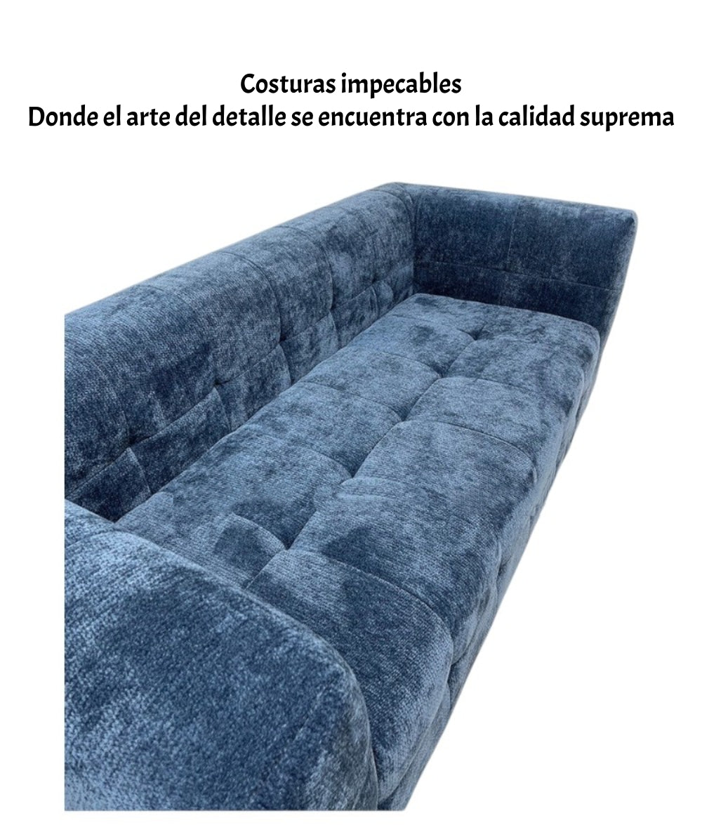 Sofá Comprimido Tela De Pana 200x90cm K30 Azul