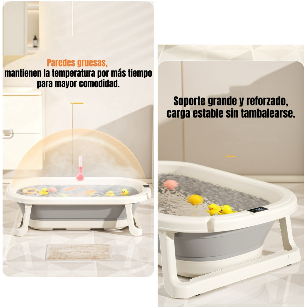Bañera Plegable Con Termómetro, Cojin Y Más Accesorios Azul