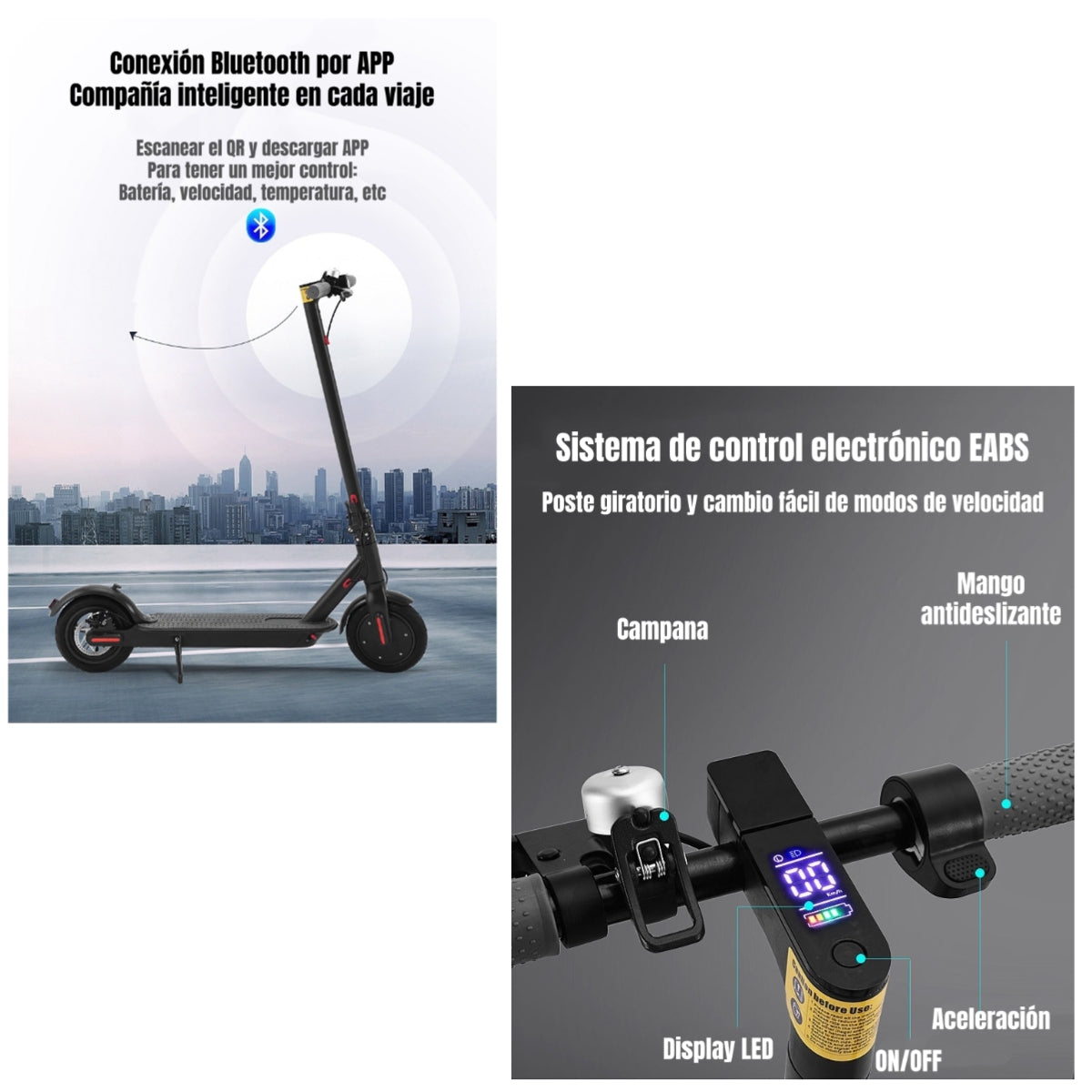 Scooter Adulto Eléctrico Con APP Plegable 30KM Negro Speed