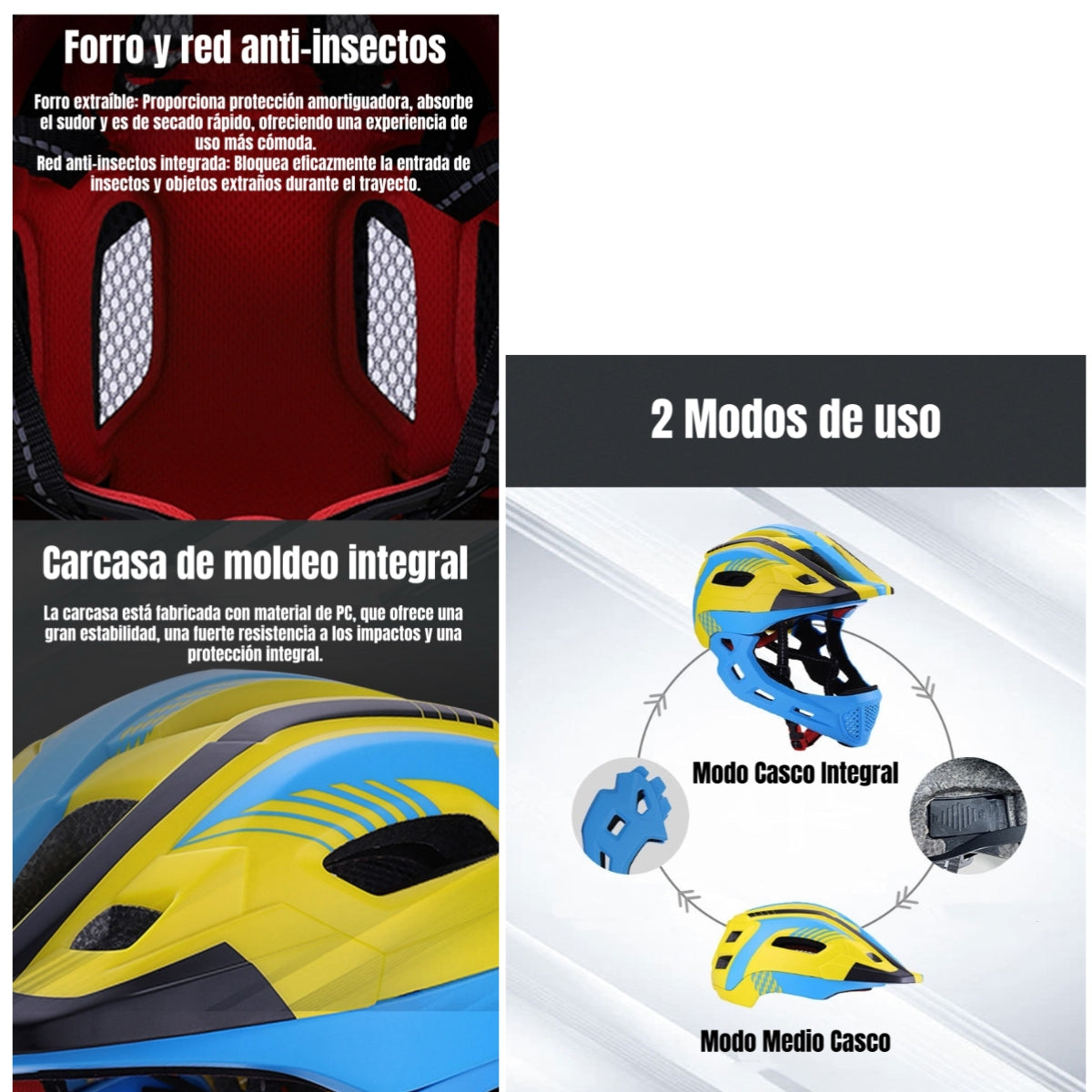 Casco Integral Infantil Bici 2 En 1 Con Luz Neue LuBabycas
