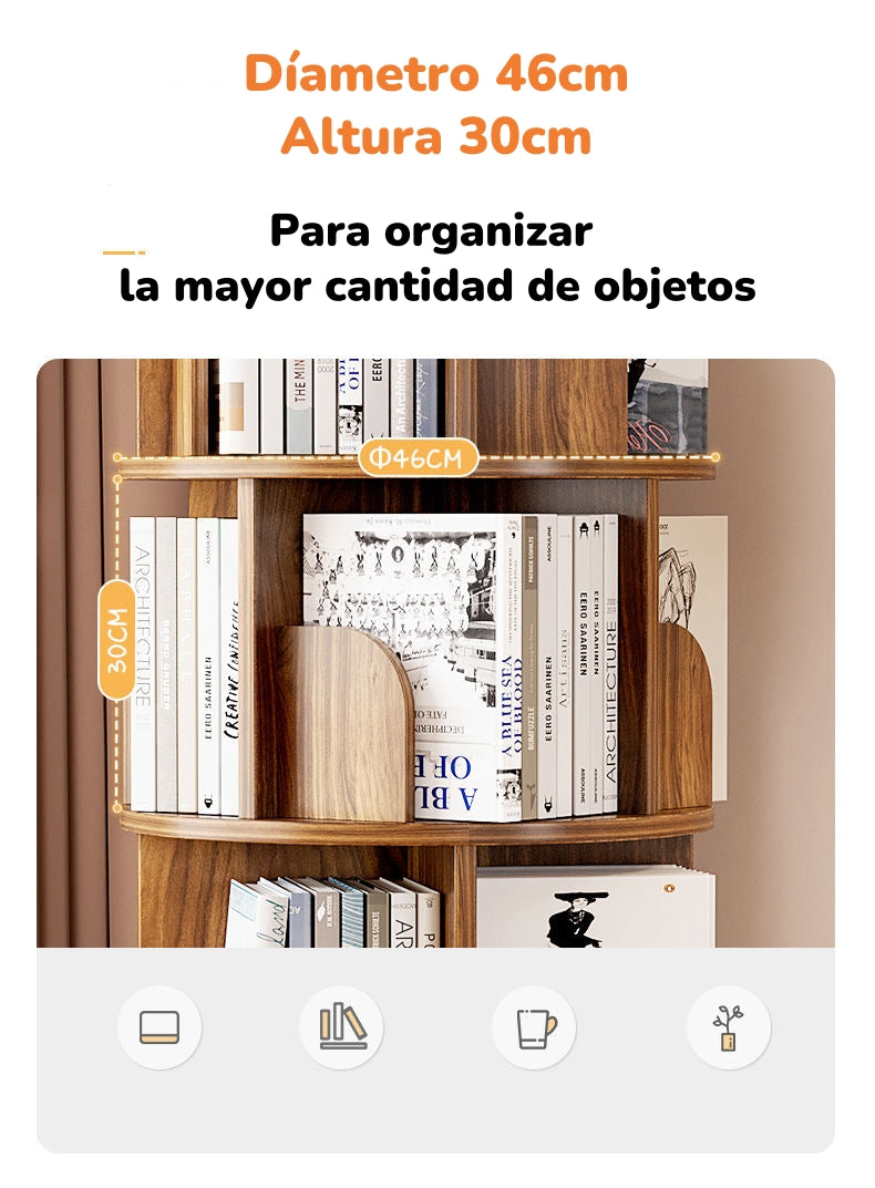 Biblioteca Giratoria 360 Librero Organizador Con Cajón 173cm