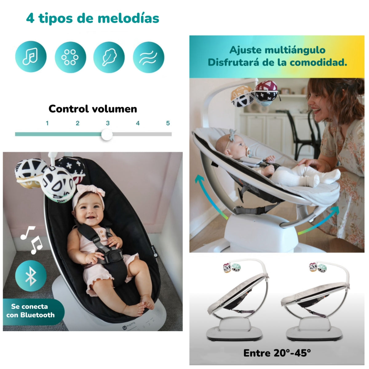 Mecedora Eléctrica Con Melodías Bluetooth 4 Moms LuBabycas