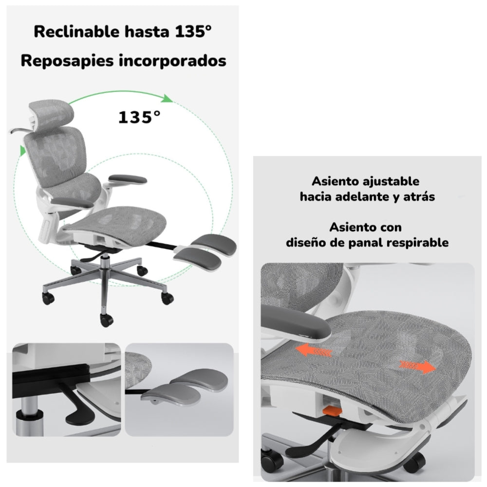 Silla De Escritorio Últra Premium E05 Gris LuBabycas