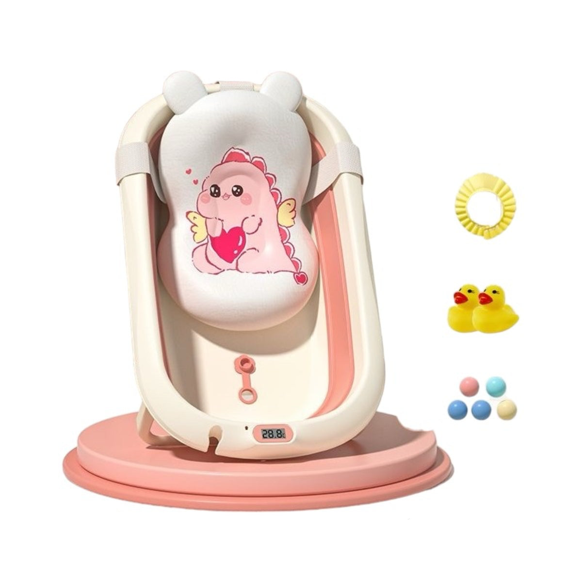 Bañera Con Termómetro Cojín Premium Rosada LuBabycas
