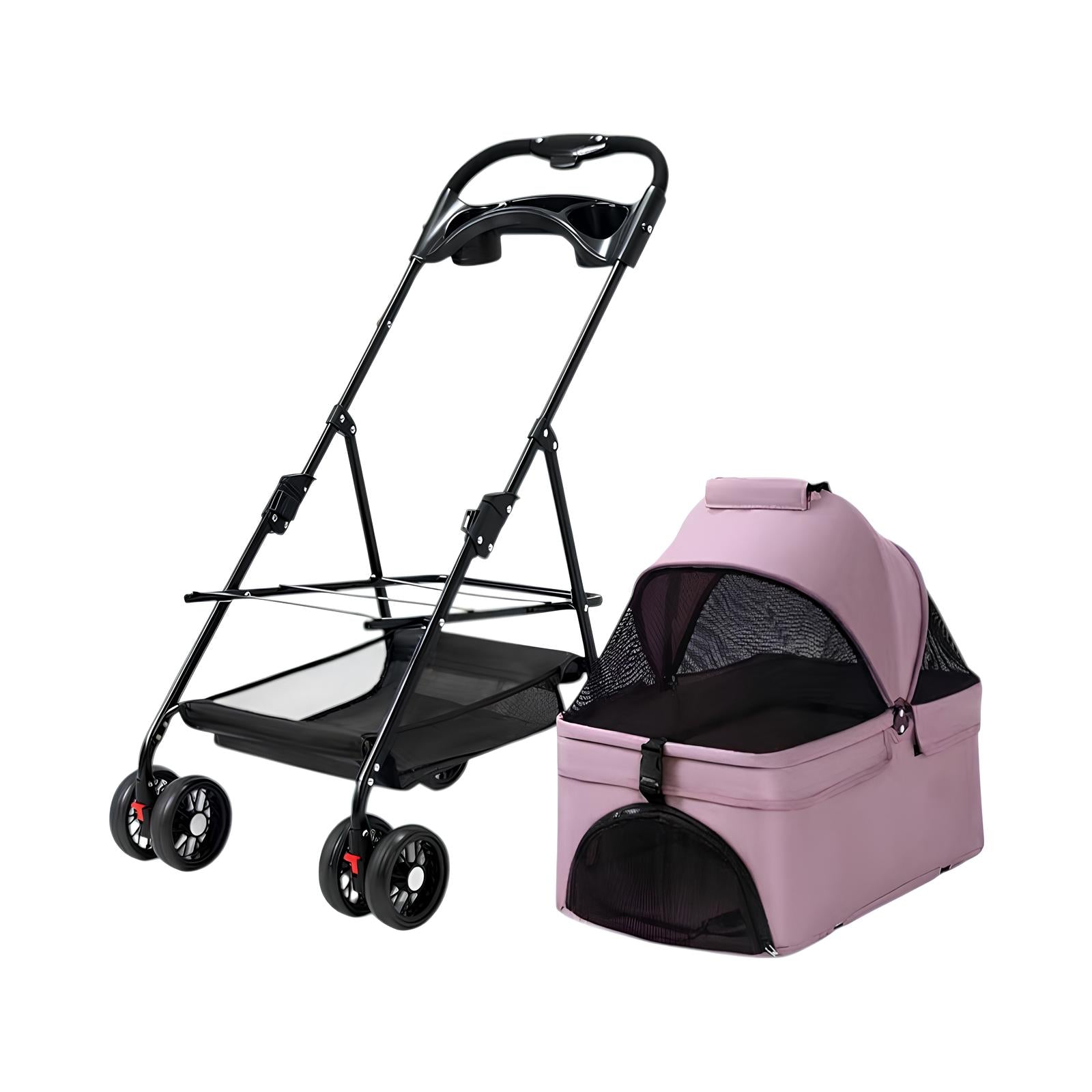 Coche Para Mascotas Perros Gatos 2 En 1 LuBabycas Rosado