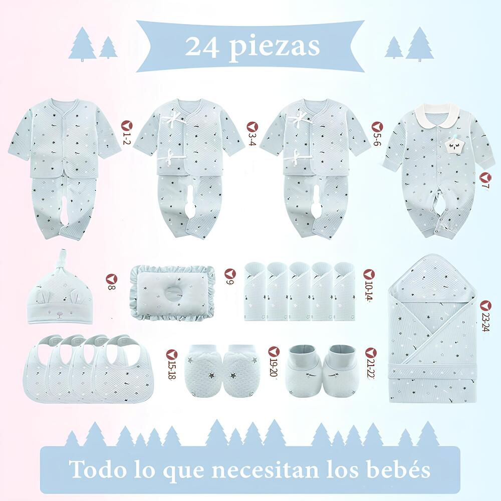 Pack Ajuar Bebé Ropa Algodón 24 Piezas Rosado Lubabycas