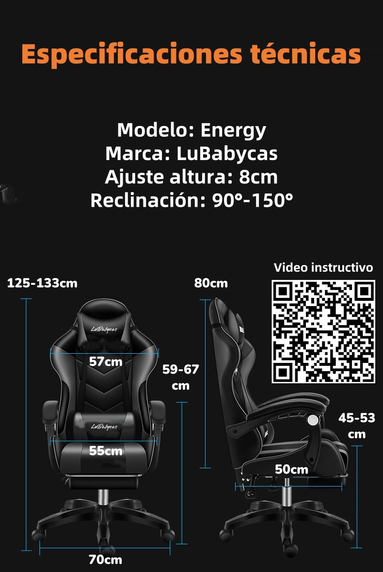 Silla Gamer Reclinable Con Reposa Pies Negra LuBabycas