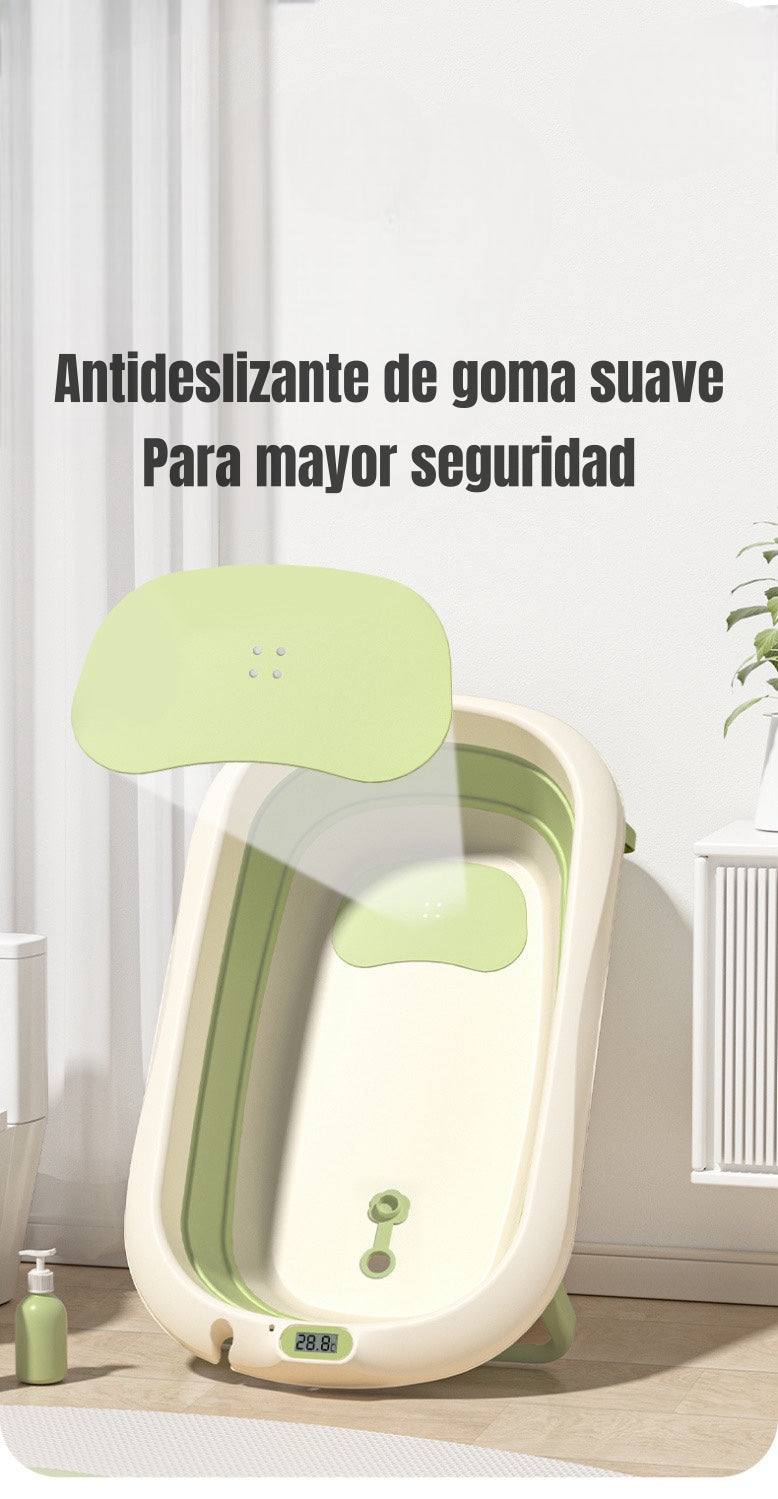 Bañera Con Termómetro Cojín Premium Verde LuBabycas
