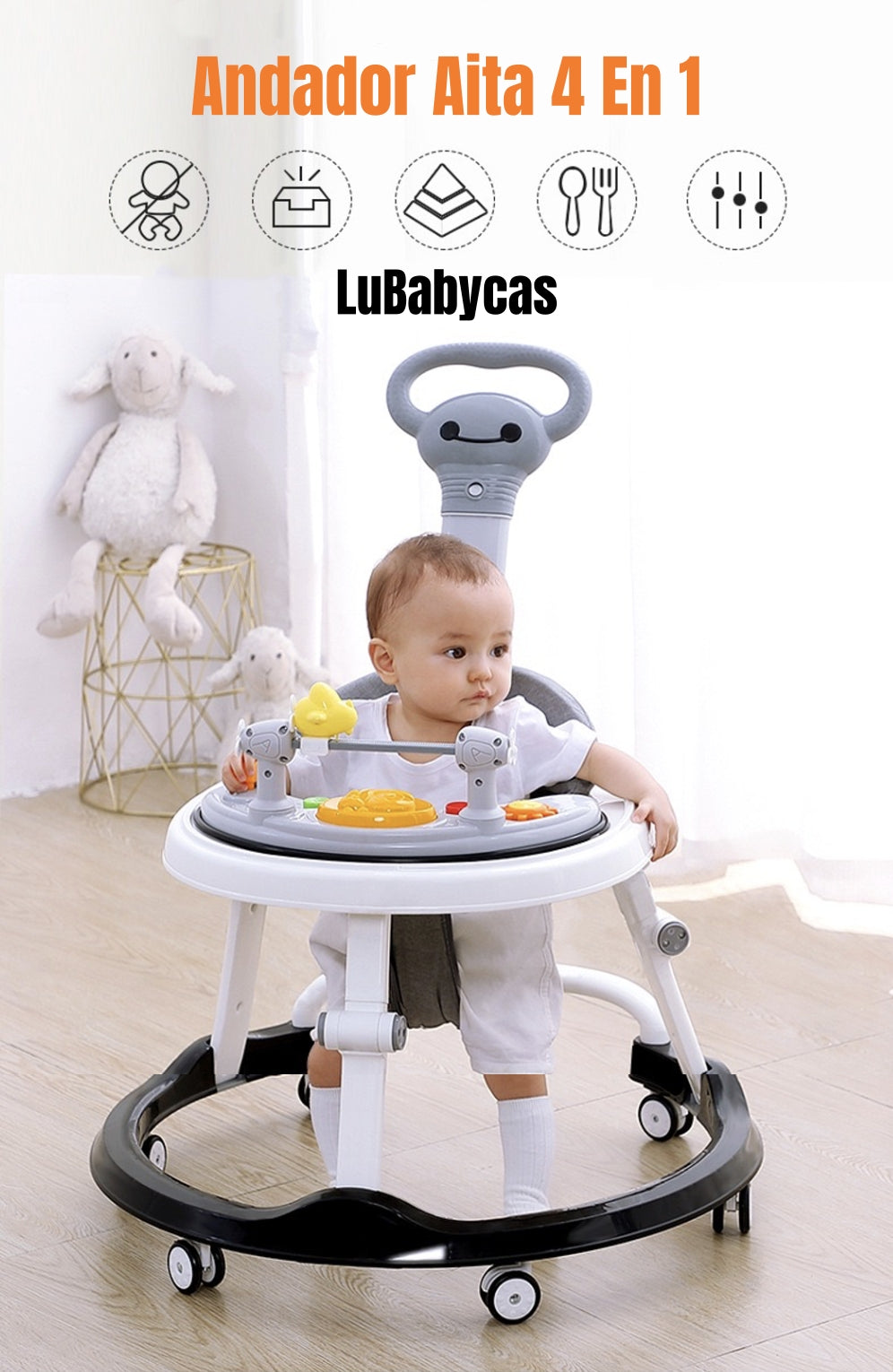Andador Caminador 4 En 1 Aita Con Manilla LuBabycas Rosado