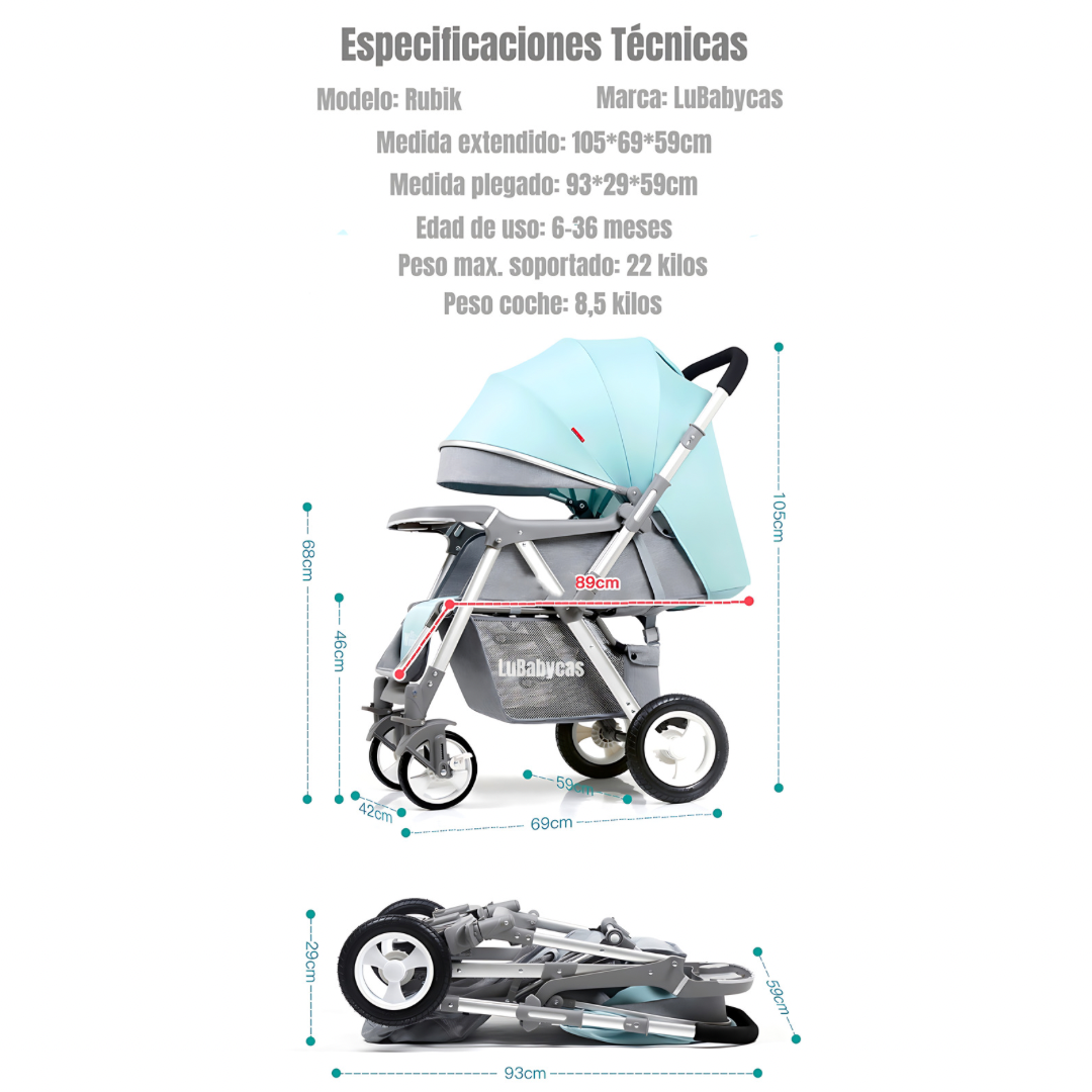 Coche de Paseo Reversible Rubik Rosado LuBabycas