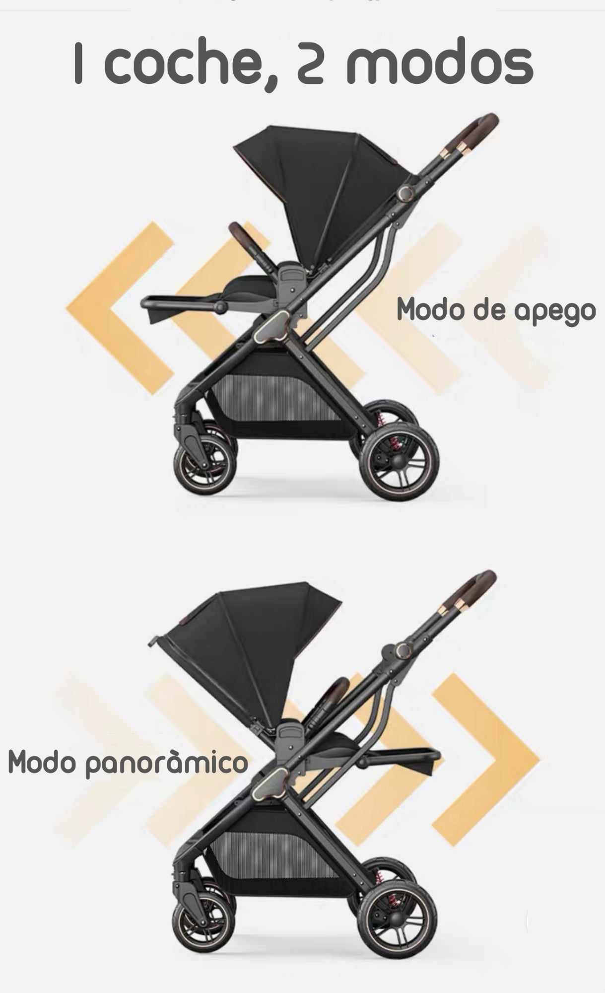 Coche De Paseo Modo Apego Y Panorámico Lubabycas Negro