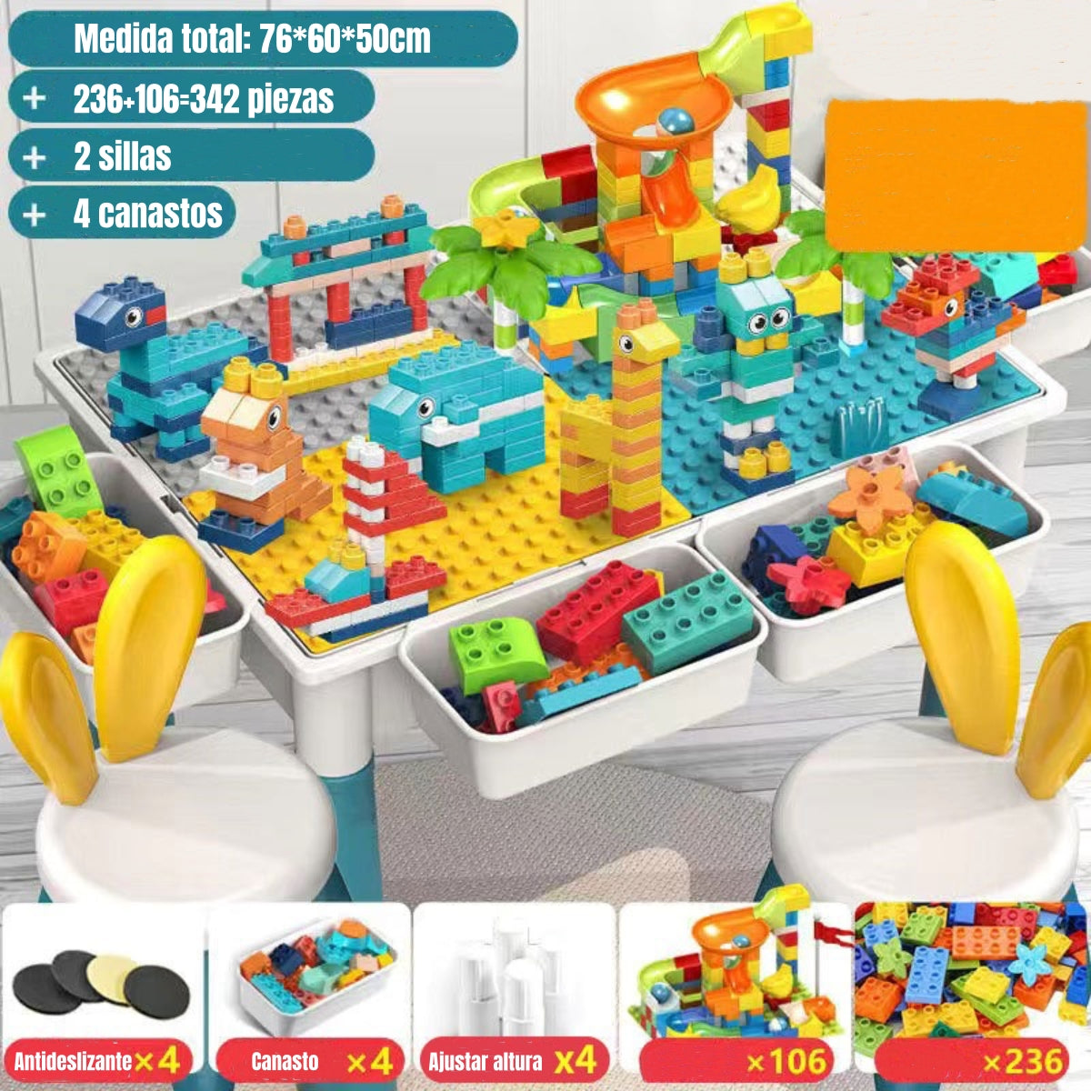 Mesa de Bloques 342 Piezas Y 2 Sillas By LuBabyacs