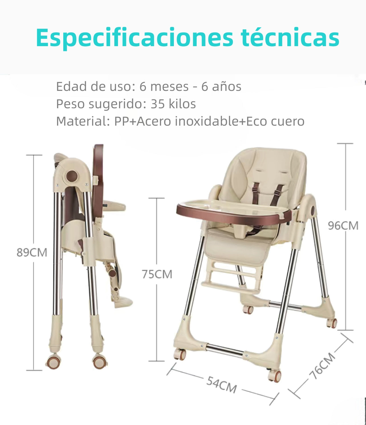 Silla De Comer Multiposiciones Plegable Dorada Lubabycas