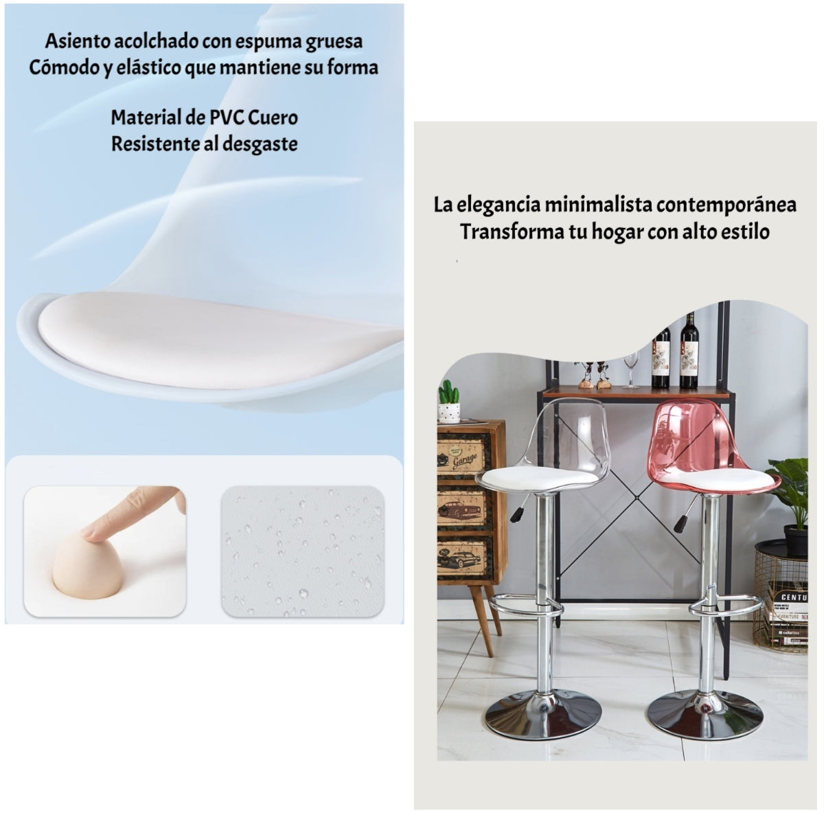 Pack 2 Sillas Piso Bar Blancas Altura Regulable Con Respaldo