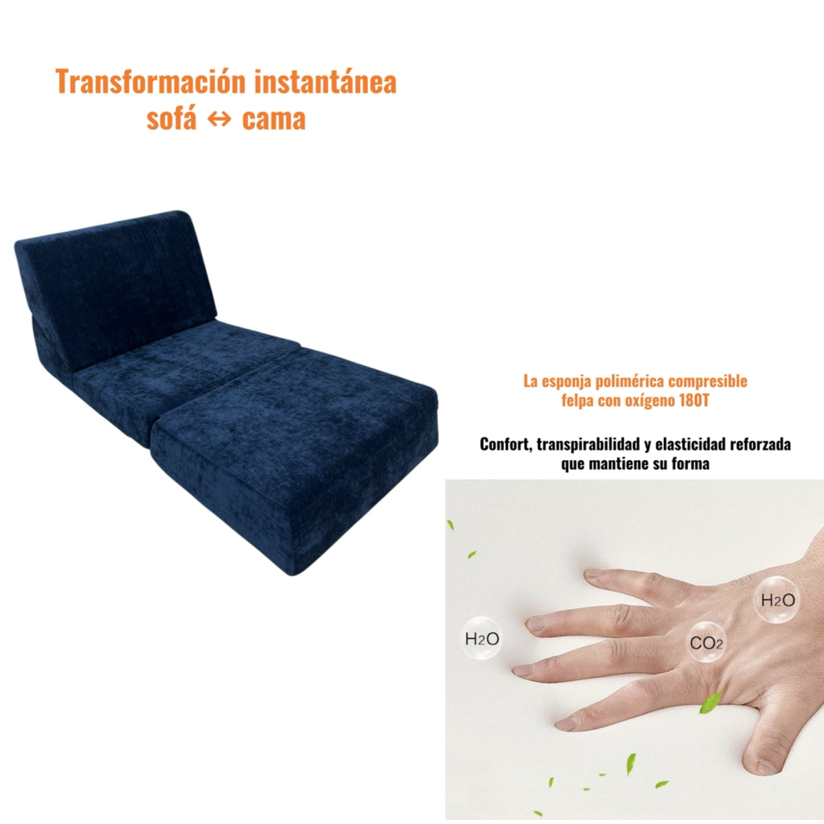 Sillon Sofa Cama Comprimido Convertible 3 en 1 K04 Azul