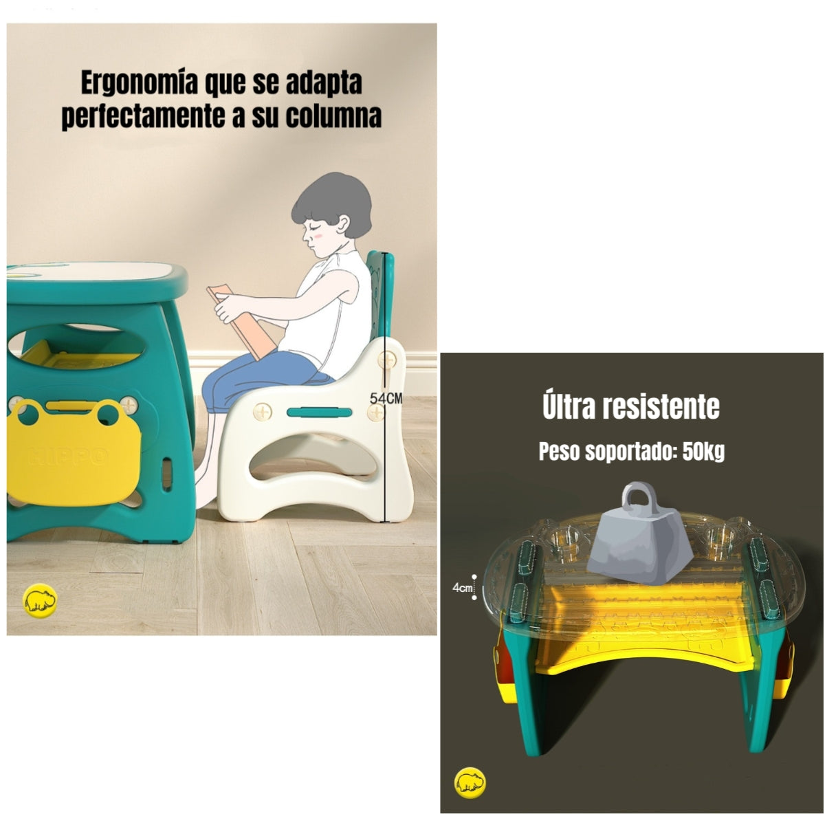 Mesa Con Silla Montessori Para Niños Hipopótamo LuBabycas