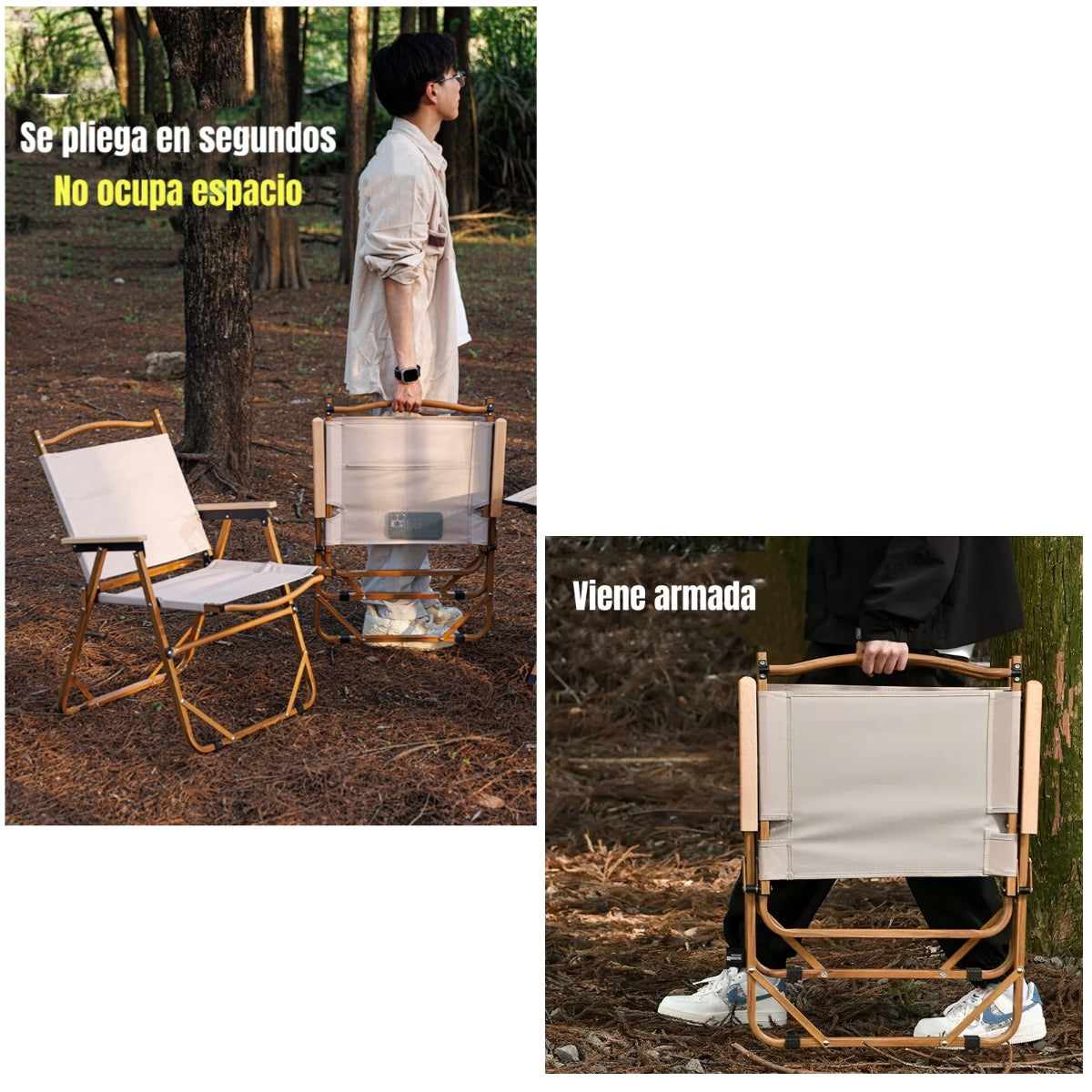 Silla Plegable Camping Con Bolsillo Playa Picnic Beige Kemi