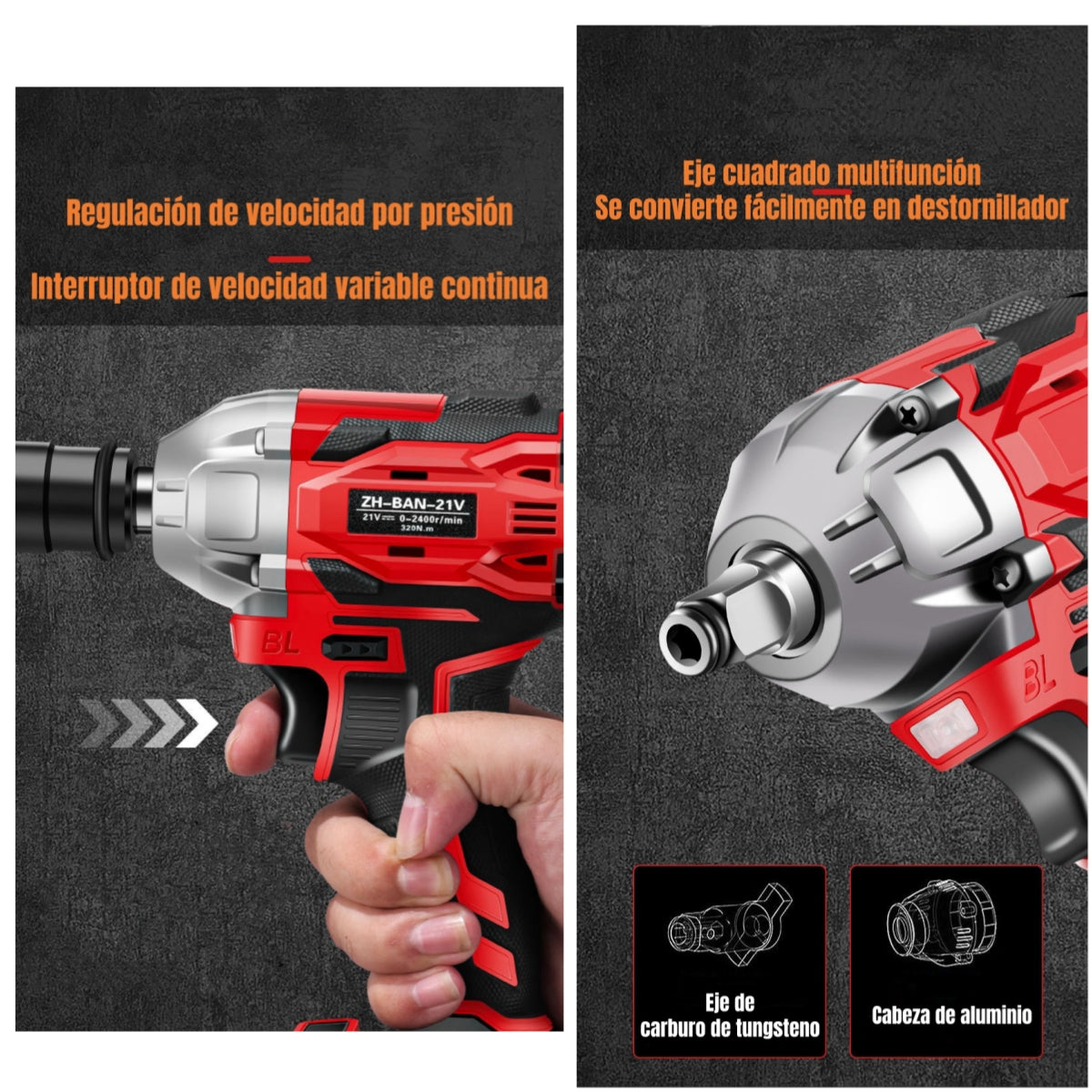 Kit Llave De Impacto Inalámbrica Taladro Pistola 2 Baterías