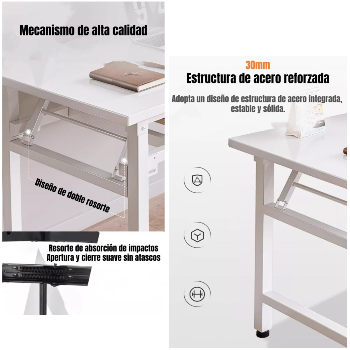 Escritorio Plegable Armado 120x60cm Fold Blanco