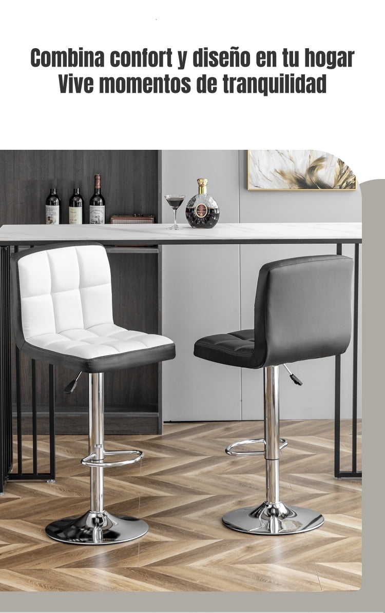 Pack 2 Sillas Piso Bar Negra Altura Regulable Ecocuero YC069
