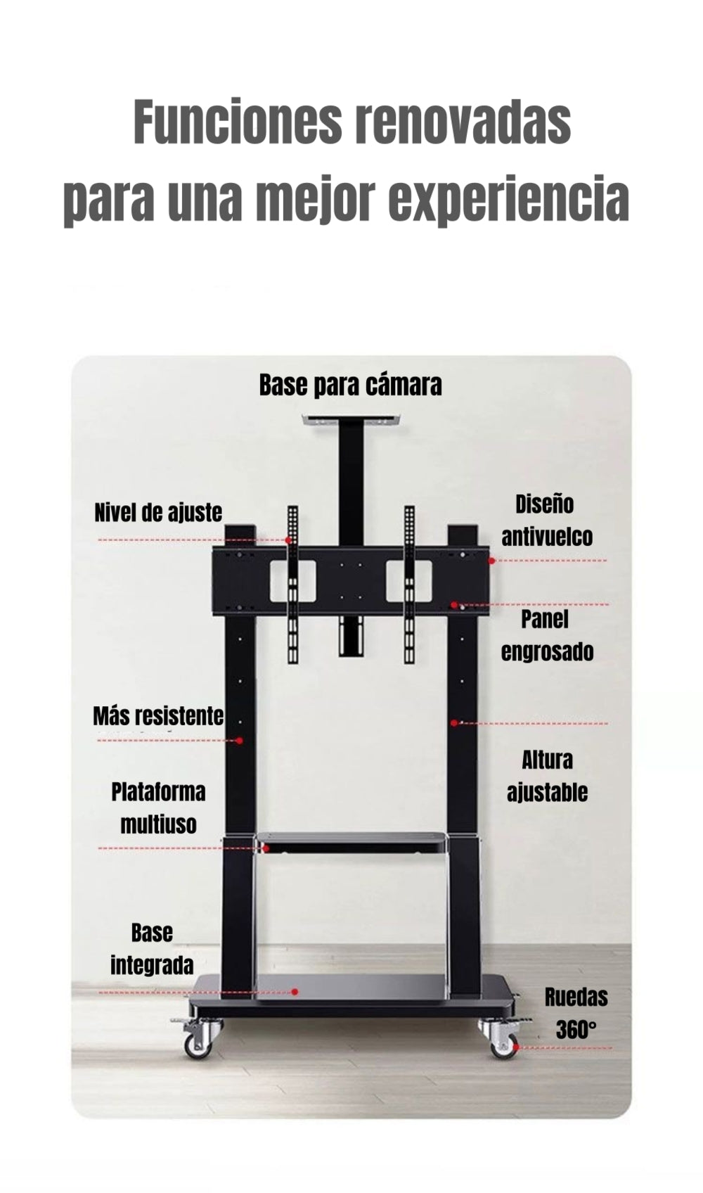 Soporte TV Rack Pedestal 32”-75” Con Ruedas Portatil