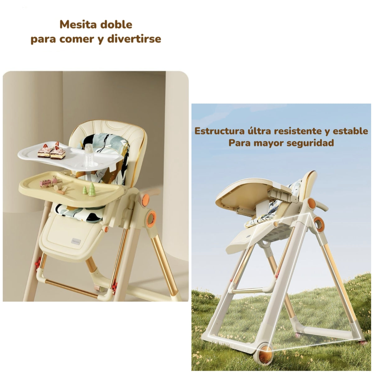 Silla De Comer Columpio 2 En 1 Con Protector Crema LuBabycas