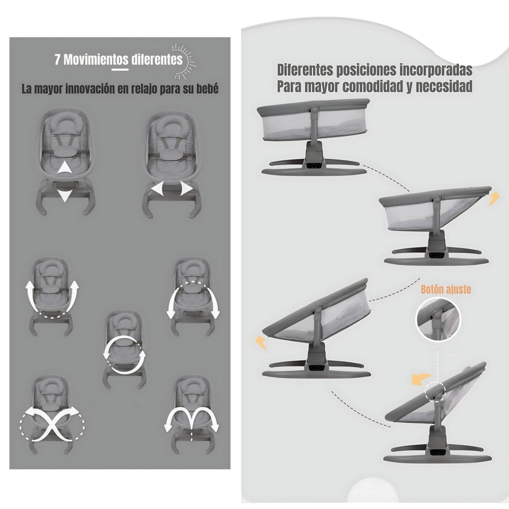 Cuna Mecedora Eléctrica 2 En 1 Mastela Gris LuBabycas