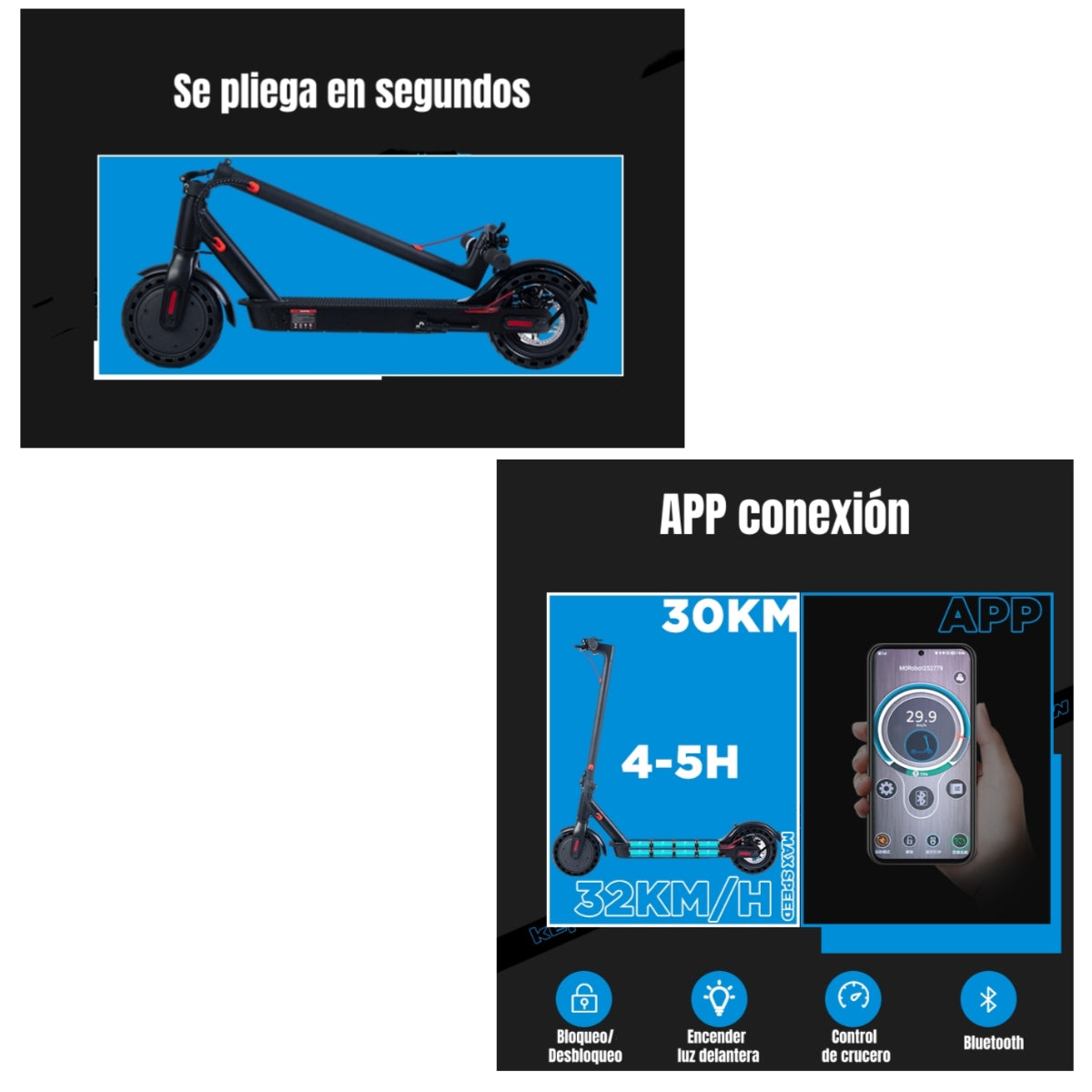 Scooter Eléctrico Aluminio Con APP 30KM 36V 350W E9Pro