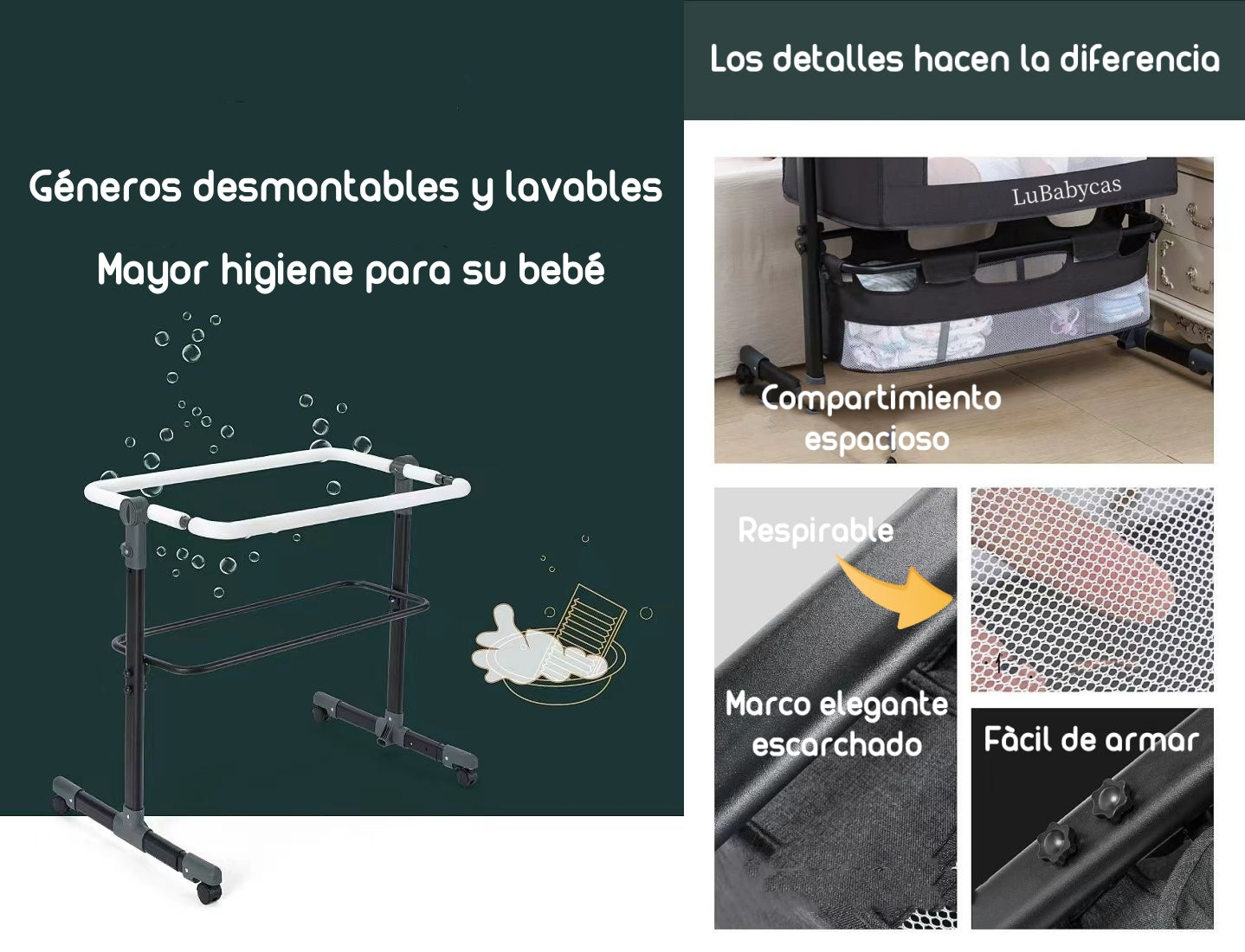 Cuna Colecho Con Mudador Y Accesorios Lubabycas Rosada