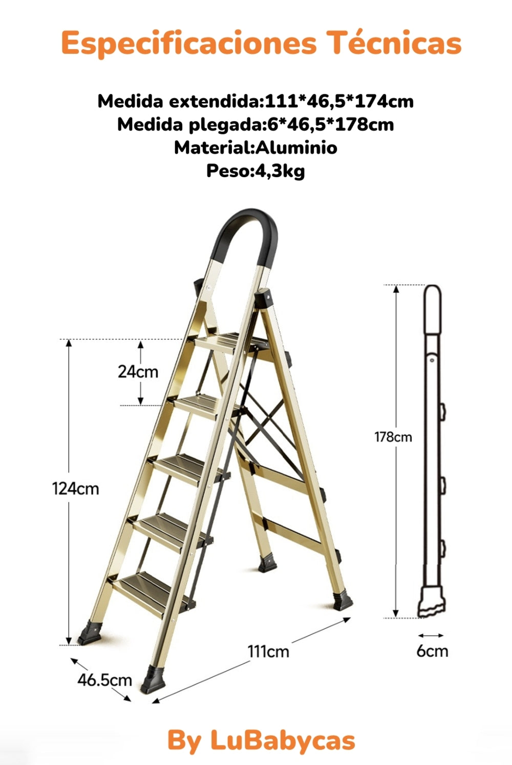Escalera De Aluminio Dorada 5 Escalones By LuBabycas