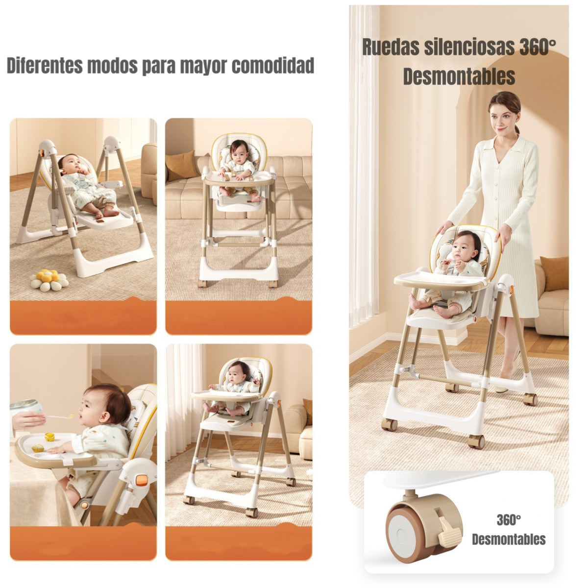 Silla De Comer Columpio 2 En 1 LuBabycas Blanca